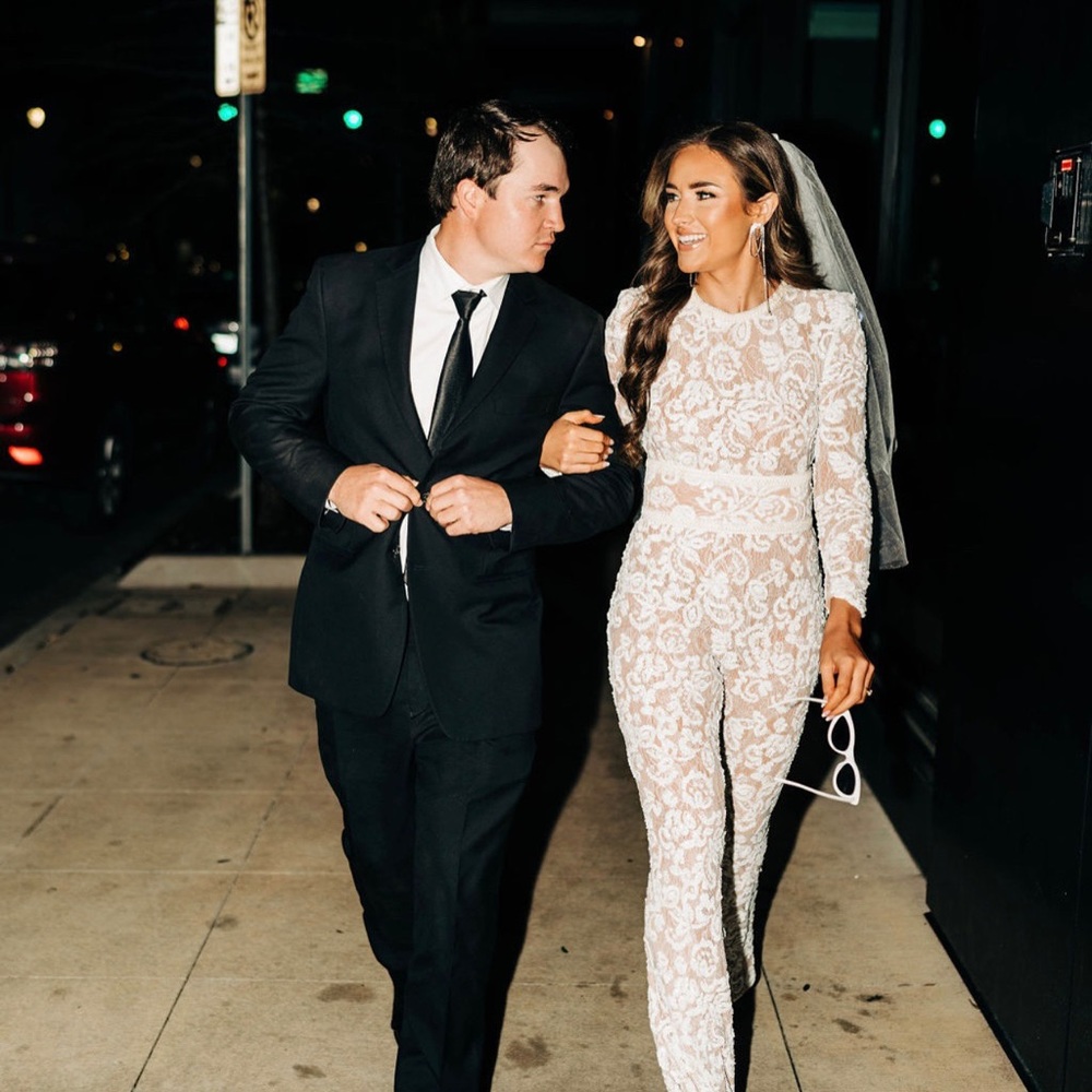 Nadine Merabi White Lace Jumpsuit